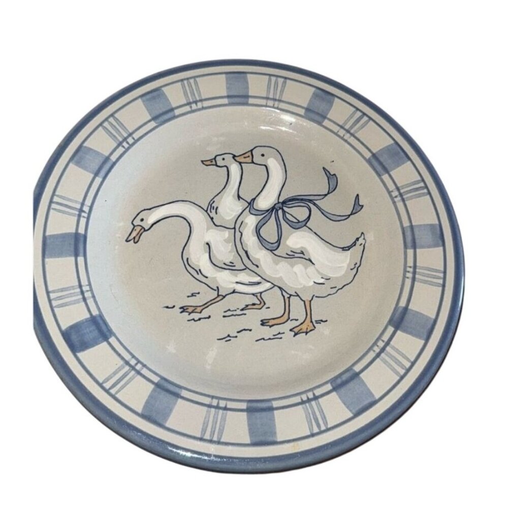 Louisville Stoneware Goose Salad  Plate 8" With Blue Checkered Rim & Goose Desig